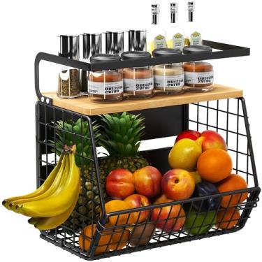 Imagem de Prateleira magnética com tampa de madeira, adequada para geladeira, balcão de cozinha, micro-ondas, suporte de especiarias, armazenamento de vegetais e frutas, rack de armazenamento de grande