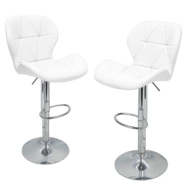 Imagem de Banquetas Alta, Kit 2 Banquetas Slim Estofada Giratória com Regulagem(Branco)