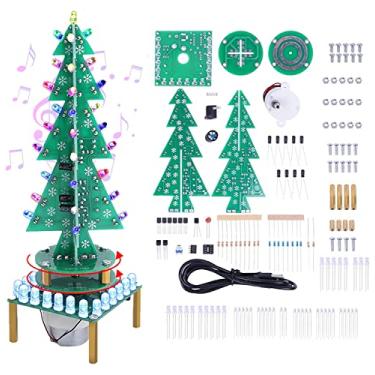 Imagem de Kit DIY giratório para árvore de Natal 3D RGB, kit de solda eletrônica de LED para árvore de Natal colorida PEMENOL para presentes de Natal, kit de projeto eletrônico engraçado para habilidades de treinamento de soldagem