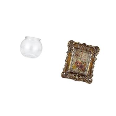 Imagem de Fenteer Aquário Pequeno Transparente para Peixes Pequenos, Ornamento Redondo, Tigela de Aquário, Vaso de Mesa, Escritório, Casa, Plantas, Moldura Floral Escul