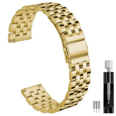 Imagem de SEURE Pulseiras de relógio de aço inoxidável de substituição de metal de 18 mm, 20 mm, 22 mm, 24 mm, masculina e feminina, para Samsung Galaxy Watch 6/5/4/3, adequada para relógio Garmin (ouro, 20 mm)