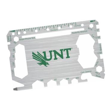 Imagem de Cartão multiferramentas de bolso 46 em 1 da University of North Texas com régua em polegadas – Ferramenta de carteira EDC de sobrevivência com chaves de fenda, chaves, abridor de garrafa e lata