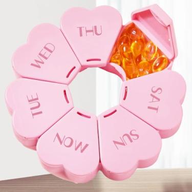 Imagem de Organizador semanal de comprimidos de 7 dias, cor rosa, design floral, grande capacidade para vitaminas, suplementos e medicamentos, adequado para viagens