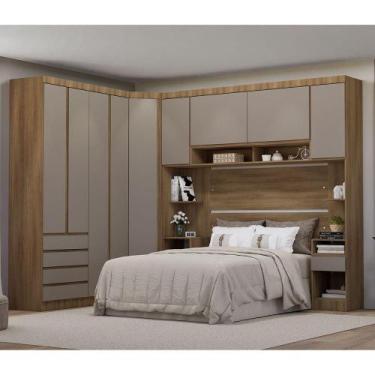Imagem de Quarto Casal Guarda Roupa Mesas De Cabeceira 495cm Veneza Avelã Pf/cin