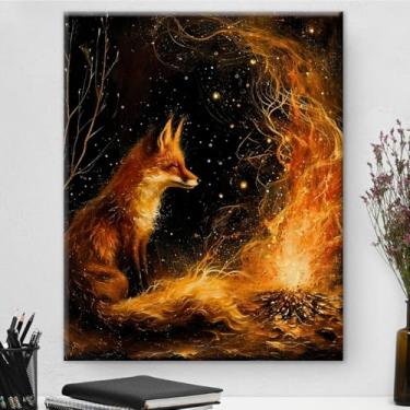 Imagem de Arte de parede botânica de raposa vermelha vintage emoldurada - Decoração de parede com flores escuras Academia para sala de estar quarto casa 20 x 25 cm