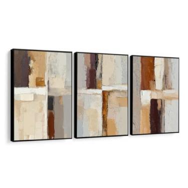 Imagem de Quadros Decorativos Abstratos Terrosos Moderno luxo Sala Moldura (Moldura Preta, 40x60, Sem Vidro)