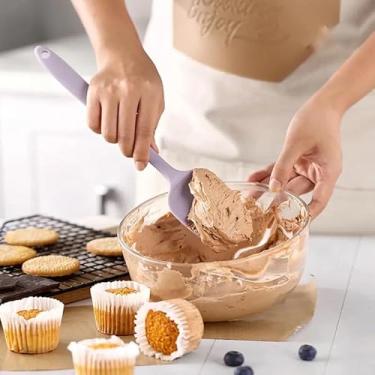 Imagem de Espátulas de silicone, espátula de borracha pequena, resistente ao calor, sem costura, colher antiaderente, raspadores flexíveis, ferramenta de mistura para assar (roxo claro)