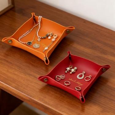 Imagem de Bandeja de joias com 2 peças, bandejas de manobrista de material PU, coletor de mesa dobrável para mulheres, bandeja de relógio de cabeceira para quarto, escritório (estilo 3)