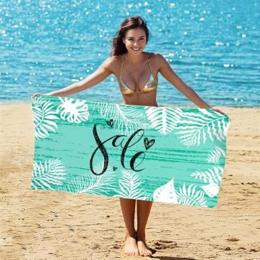 Imagem de Toalha de praia com estampa de folhas tropicais com design de script de venda Toalha de verão leve para piscina à beira-mar e relaxamento ao ar livre