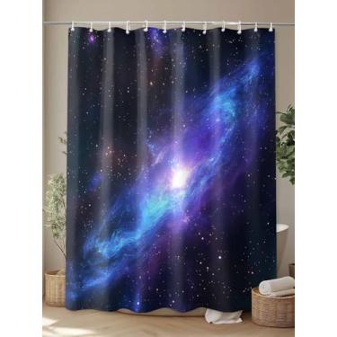 Imagem de Cortina de chuveiro de tecido impermeável fantasia galáxia céu estrelado universo misterioso planeta cortinas de chuveiro para banheiro, secagem rápida, lavável na máquina 182 x 182 cm