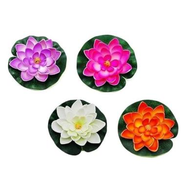 Imagem de Calsgkspray 4 peças de flores artificiais nenúfares espuma de lótus decoração de lagoa para lago, pátio, jardim, piscina, acessórios de jardim, plantas e flores artificiais criativas