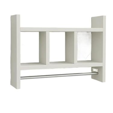 Imagem de Nicho Porta Papel Toalha e Condimentos Potes Cozinha Banheiro 100% MDF BRANCO TX 15mm Tubo Metal Montado(Branco)