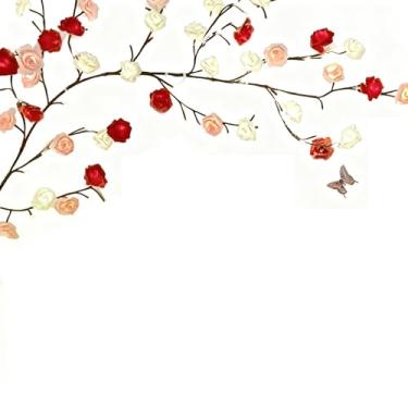 Imagem de Lâmpada de Rattan em Forma de LED Flexível Borboleta Flor Folhas Decoração Interna Arranjo de Parede Luz de Atmosfera (Rosa do Amor)