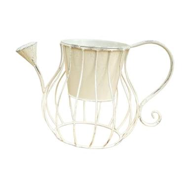 Imagem de Fenteer Vaso de ferro em formato de regador para plantas, ideal para pátios e jardins, Branco