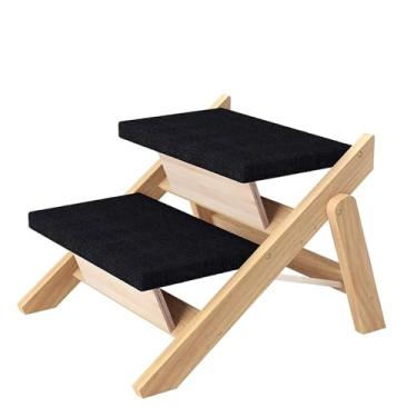 Imagem de Degrau E Rampa De Madeira Dobrável 2 Em 1 Para Animais De Estimação, Com 2 Degraus Antiderrapantes Para Cães E Gatos,Sofás, Poltronas E Carros – Durável, Portátil E Sem Necessidade De Montagem