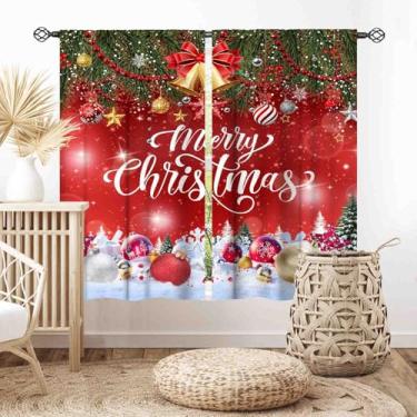 Imagem de Cortinas de Natal para sala de estar, Natal, vermelho, Feliz Natal, abeto, galhos, bola, ano novo, inverno, neve, festa, decoração, janela, cortina, tratamentos para quarto, cozinha, banheiro, casa, 2
