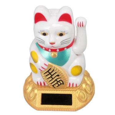 Imagem de AYNEFY Decoração Chinesa de Gato da Sorte, Estatueta de Gato Acenando Dourada Movida a Energia Solar, Ornamento Bonito de Maneki Neko para Uso Doméstico e de Escritório 3,15X1,77X1,77In (Branco)