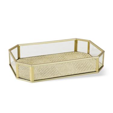 Imagem de Bandeja Decorativa em Vidro e Metal Dourado 21,5cm KV0326 BTC