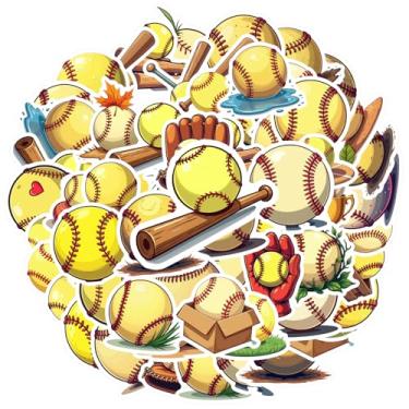 Imagem de Pacote de adesivos esportivos de beisebol, 50 peças, vibrantes, adesivos divertidos para celular, laptop, scrapbook, bicicleta, mala, telefone, bagagem, laptop, guitarra, carro, adesivos, brinquedos