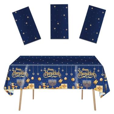 Imagem de Ertyjikg 3 peças de toalha de mesa Happy Hanukkah para festa, Hanukkah, retangular, plástico, decoração de festa de chanucá judaico, festival, suprimentos de festa
