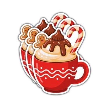 Imagem de 3 peças de adesivos de Natal de chocolate quente, decalque de vinil aconchegante para caneca natalina com marshmallows e bengala doce, adesivo de inverno para laptops e planejadores