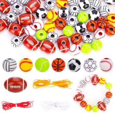 Imagem de 80 contas de bola esportiva, basquete, beisebol, vôlei, futebol, tênis, softball, contas, bola esportiva, acrílico, para artesanato, pulseiras, colares, pingentes
