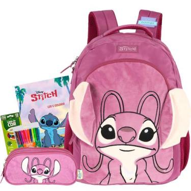 Imagem de Kit Mochila Costas Stitch e Angel Pelucia 3d Juvenil Disney - Luxcel, 