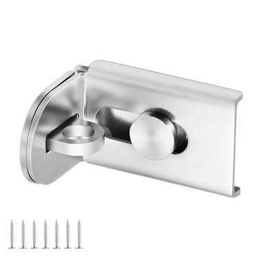 Imagem de GEMASP Trava de ferrolho de porta de 90 graus, cadeado de ângulo reto de segurança de aço inoxidável com parafusos para portas de empurrar/deslizar/celeiro (1 peça, prata)