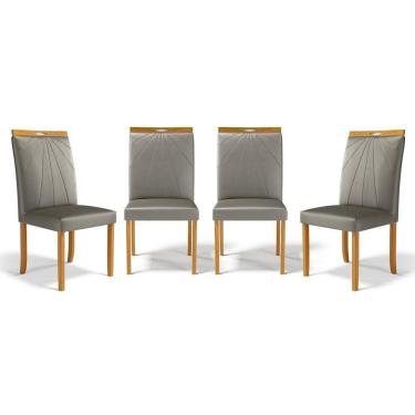 Imagem de Kit Com 4 Cadeiras Maiara Madeira Maciça Estofadas Para Mesa De Jantar Veludo Chumbo 109