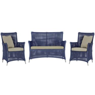 Imagem de Jogo Sofá E 2 Poltronas Igapó Alumínio Fendi E7 Trama Azul