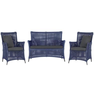 Imagem de Jogo Sofá E 2 Poltronas Igapó Alumínio Preta E11 Trama Azul