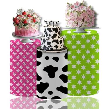 Imagem de MvoVitality Conjunto de 3 capas cilíndricas com tema animal e estrela, capas de pedestal de elastano reutilizáveis para festas de aniversário infantis, festas de fazenda, chá de bebê e decorações de