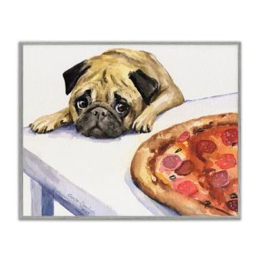 Imagem de Stupell Industries Arte giclée emoldurada Pug Really Wants Pizza, design de George Dyachenko, 40 x 50 cm