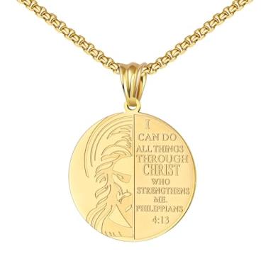 Imagem de UTHOSMDO Colar cristão inspirador com medalhão das escrituras I CAN DO ALL THROUGH CHRIST WHO STRENGTHENS ME, Filipenses 4:13, pingente religioso, joia religiosa, 60cm, Aço inoxidável, Sem Pedra