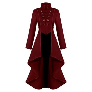 Imagem de QPAXUCR Fantasia feminina Steampunk, espartilho de botão, traje medieval renascentista para Halloween (vermelho, médio)