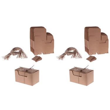Imagem de barenx 100 caixas de doces rústicas – caixas de papel kraft com barbante de juta e etiquetas em branco para