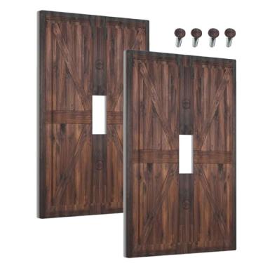 Imagem de Wmhusu Capa decorativa para interruptor de luz, marrom, porta de celeiro, placa de madeira retrô, 1 gangue, capa de placa de parede com interruptor único, placa elétrica para decoração de cabana de