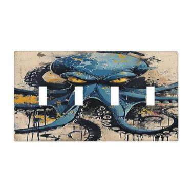 Imagem de Naiqadnehz Capas para interruptores de luz, boho, folhas tropicais, quadriciclo, placa de parede de 4 grupos, placas decorativas para decoração de quarto e banheiro