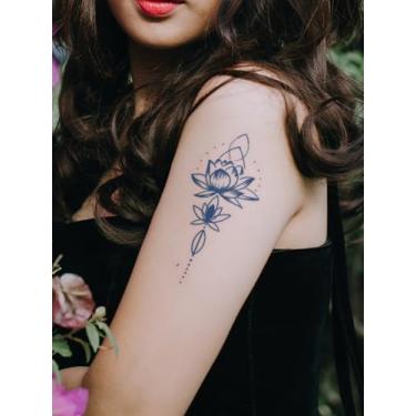 Imagem de 2 peças de tatuagem semipermanente não reflexiva de suco de ervas, estampa de lótus realista, semipermanente, presente de feriado, braço lombar, traseiro, adesivo de tatuagem à prova d'água