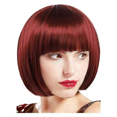 Imagem de Peruca feminina de cabelo Bob liso curto com franja Fibra química fofa 25 cm para a vida diária festa feminina