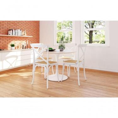 Imagem de Kit 10 Cadeiras Katrina X Branca Assento Bege Aço New Green - Bege