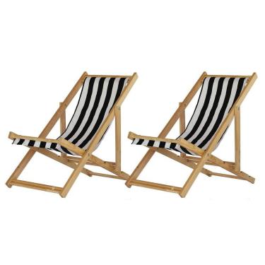 Imagem de Kit 2 Cadeira Espreguiçadeira Dobrável S-b-l Preto-branco