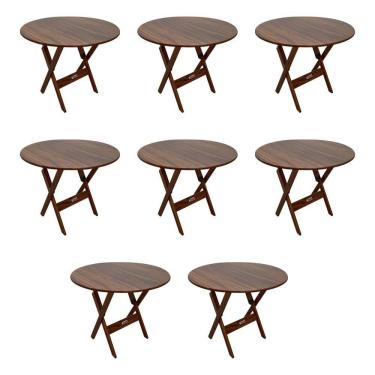 Imagem de Kit 8 Mesas Dobráveis De Madeira Redonda 90cm Imbuia Cor: Marrom
