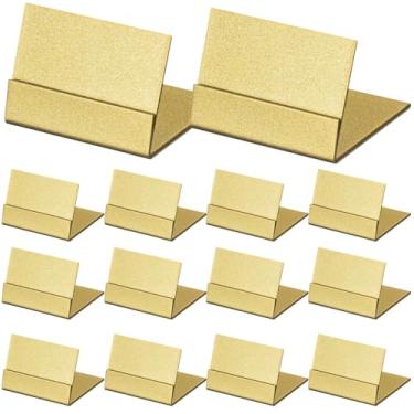 Imagem de 14 suportes de números de mesa de acrílico transparente com clipes metálicos dourados e base de aço inoxidável para casamentos e eventos,