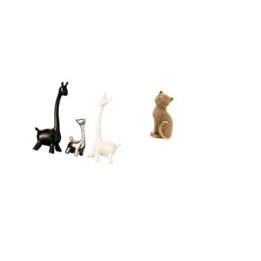 Imagem de Fenteer Estatueta de Gato Girafa Criativa Moderna, Estátua de Resina de Cerâmica para Mesa, Escritório, Estante, Quarto, Sala de Estar, Mesa de Entrada, Peça