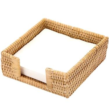 Imagem de Porta-guardanapos quadrado de vime para jantar e cozinha, suporte de tecido de bambu, 18 x 18 x 6 cm, design natural tecido à mão