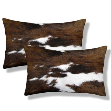 Imagem de NOCTILYRA Capas de almofada lombar com estampa de couro bovino 30 x 50 conjunto de 2 fronhas curtas de pelúcia com estampa de vaca marrom branco retangular fronhas decorativas para sofá-cama
