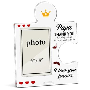Imagem de XFFJGVR Porta-retratos de papai presentes de netos, presentes de aniversário para o melhor papai, avô, avô de netos, peça acrílica de quebra-cabeça para exibição de mesa, molduras para fotos, foto