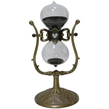 Imagem de Ampulheta rotativa de bronze antigo, temporizador de areia de 60 minutos, areia preta, vidro de qualidade, estante de escritório em casa, sala de aula
