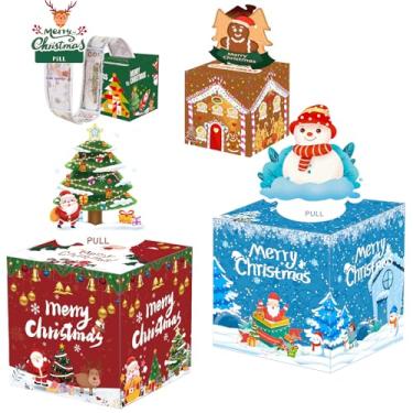 Imagem de 4 peças de caixa de dinheiro de Natal para puxar dinheiro, porta-dinheiro surpresa para crianças e adultos, árvore de Natal, boneco de neve, Papai Noel e alce, caixas de presente para dinheiro, com
